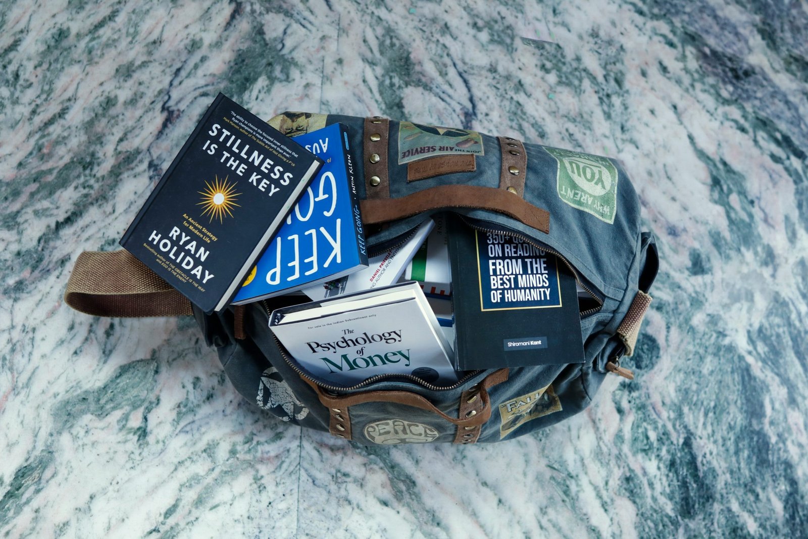 a backpack filled with books and other items